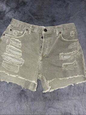 We The Free Olive Green Distressed Denim Shorts